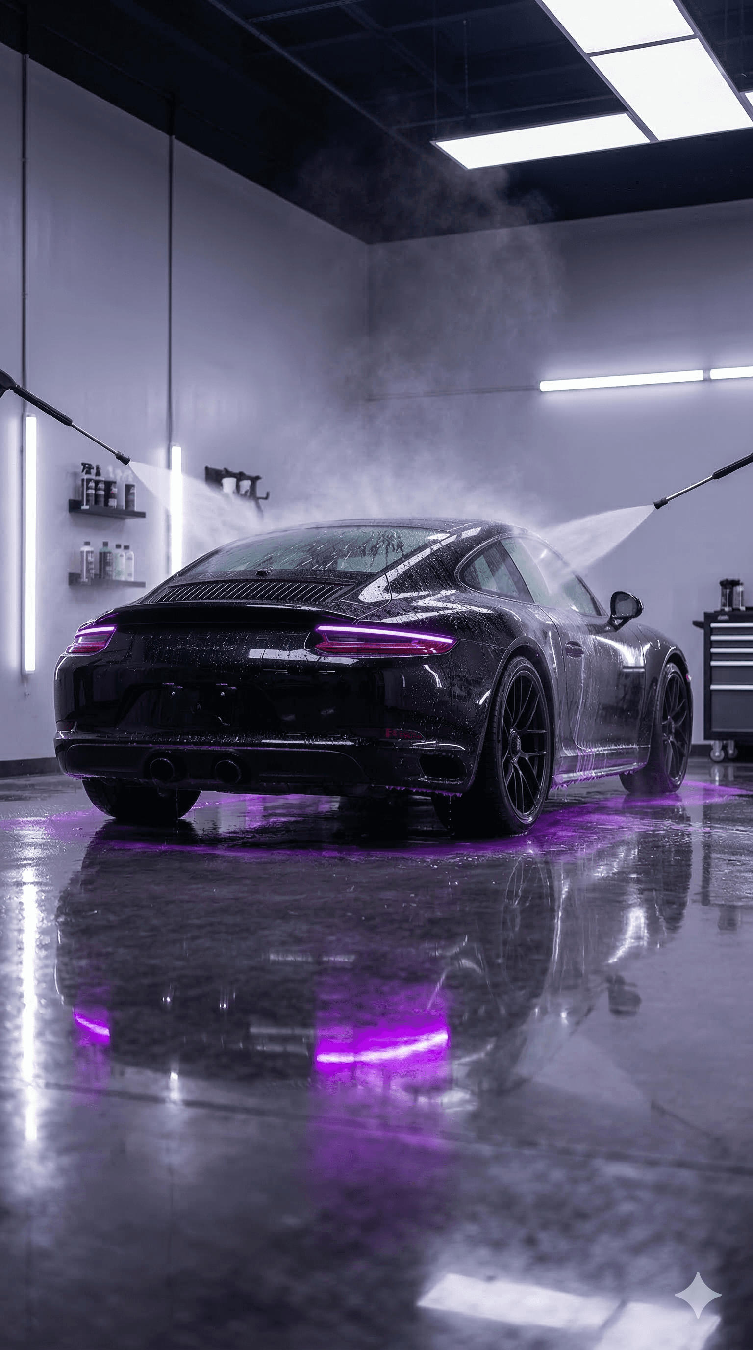 Luxury sports car prepared for detailing